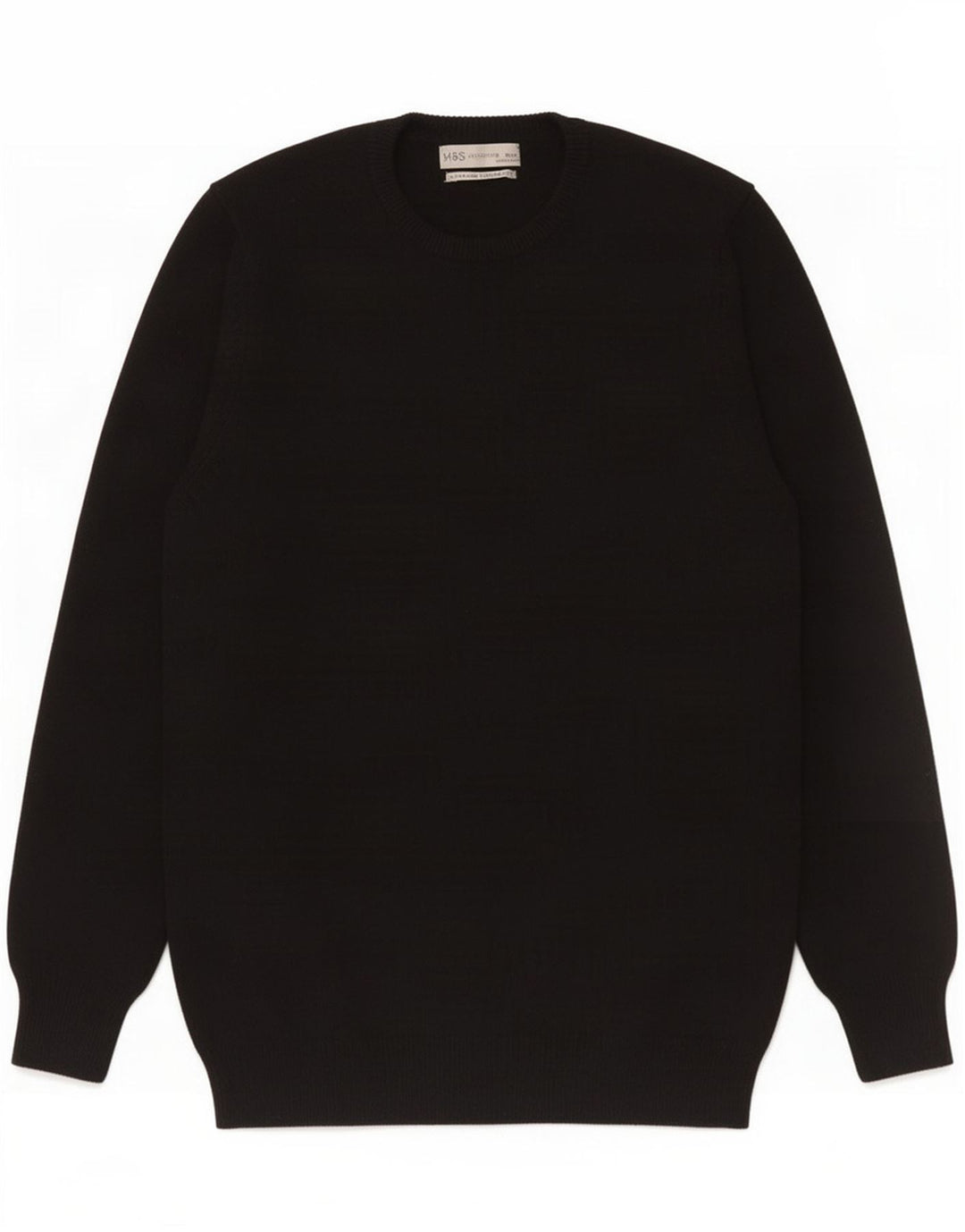 Suéter masculino Marks & Spencer com gola redonda, lã de cordeiro preta média