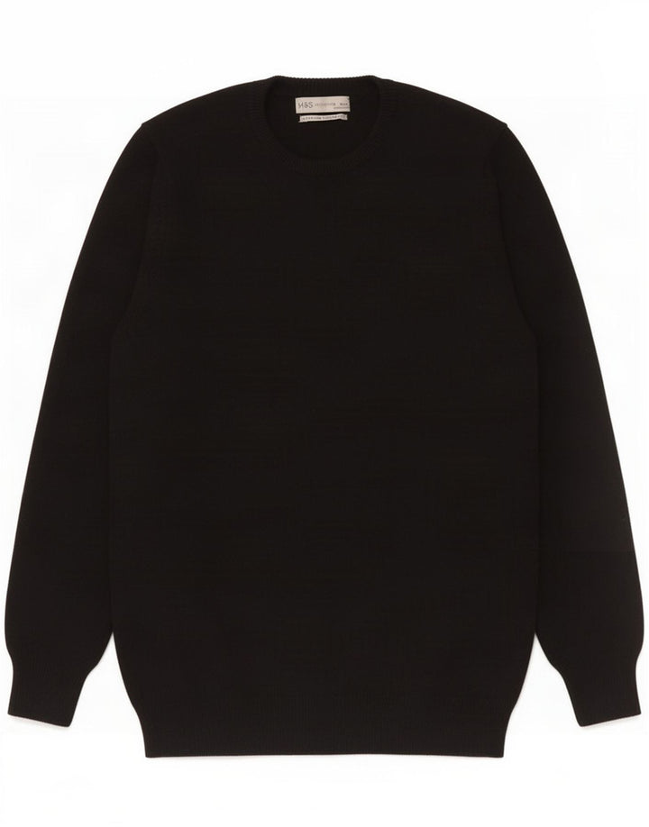 Suéter masculino Marks & Spencer com gola redonda, lã de cordeiro preta média