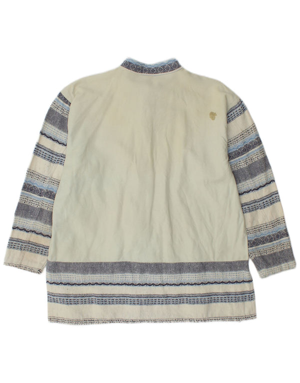 Blusa feminina vintage de manga comprida UK 12/14 listrada branca média