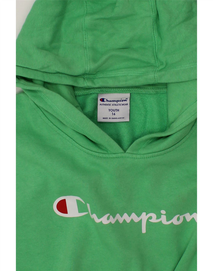 CHAMPION Boys Graphic Hoodie Jumper 15-16 Years Green Cotton Vintage Champion and Second-Hand Champion from Messina Hembry 