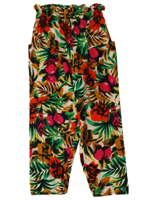 Calça feminina vintage cintura alta W26 L23 floral multicolorida