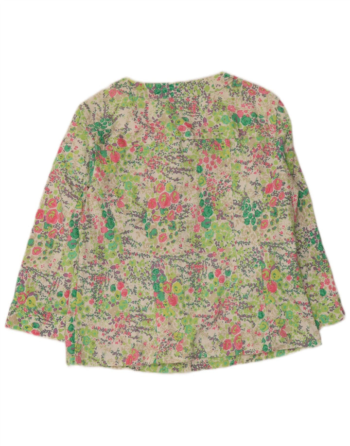 Blusa feminina VINTAGE manga 3/4 UK 12 média floral multicolorida