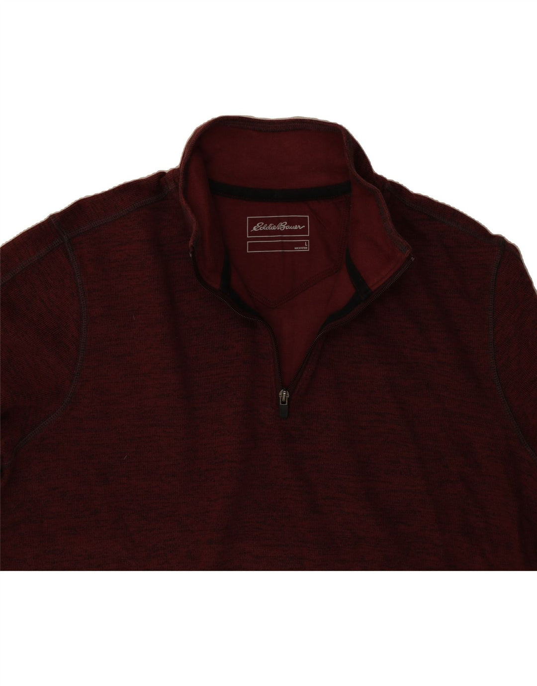 EDDIE BAUER Mens Zip Neck Sweatshirt Jumper Large Burgundy Flecked Cotton Vintage Eddie Bauer and Second-Hand Eddie Bauer from Messina Hembry 