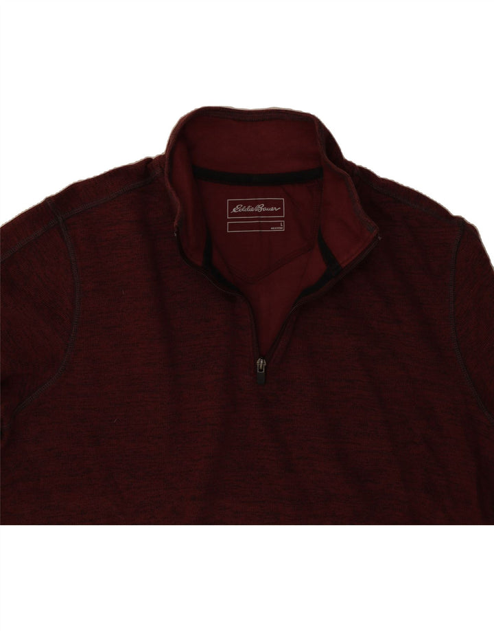 EDDIE BAUER Mens Zip Neck Sweatshirt Jumper Large Burgundy Flecked Cotton Vintage Eddie Bauer and Second-Hand Eddie Bauer from Messina Hembry 