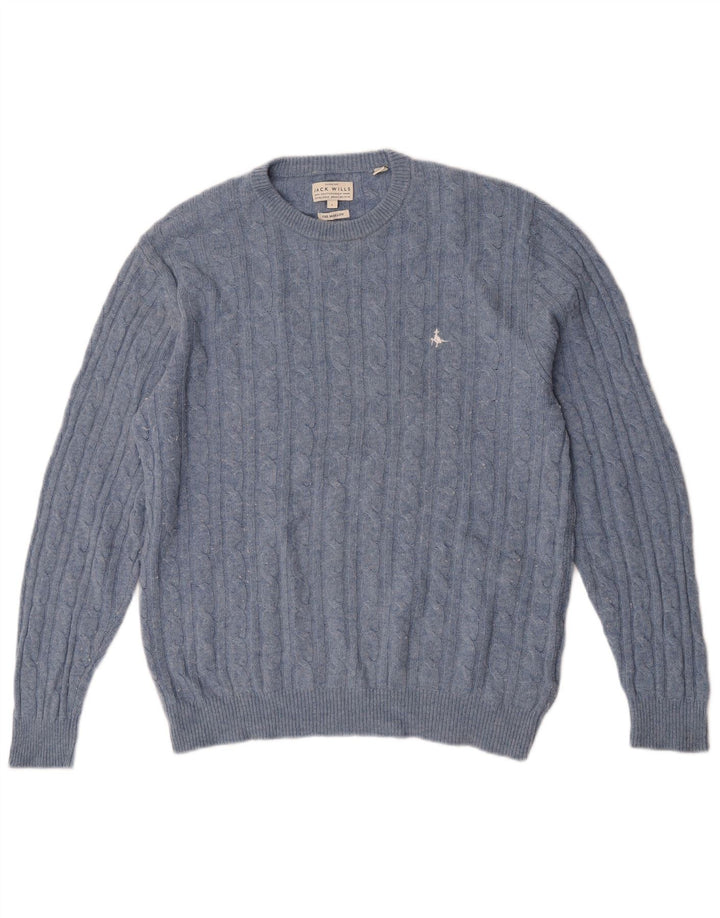 Jack Wills Suéter masculino The Marlow com gola redonda, grande lã azul