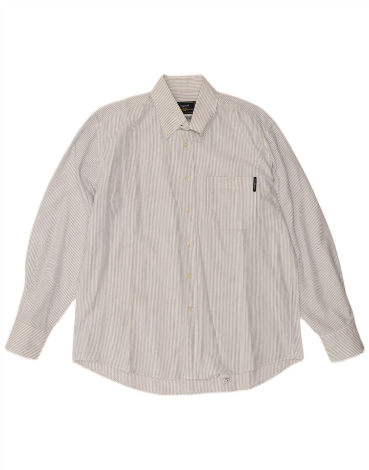 HENRI LLOYD Camisa masculina grande de algodão listrado branco