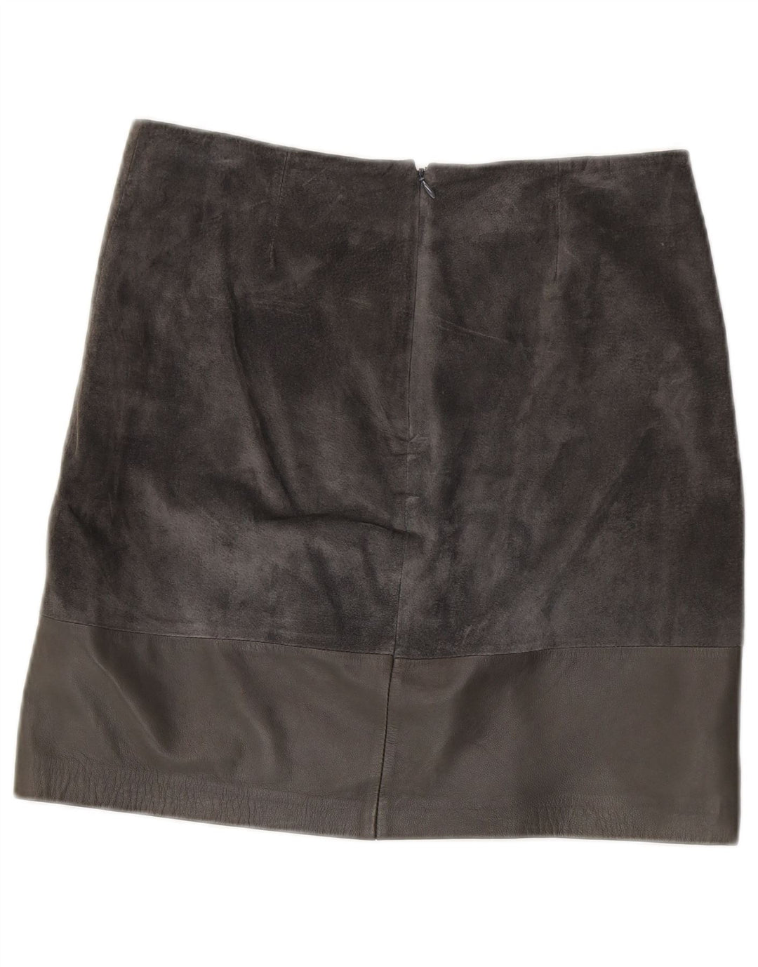Saia feminina de camurça HALLHUBER EU 38 médio W32 couro cinza