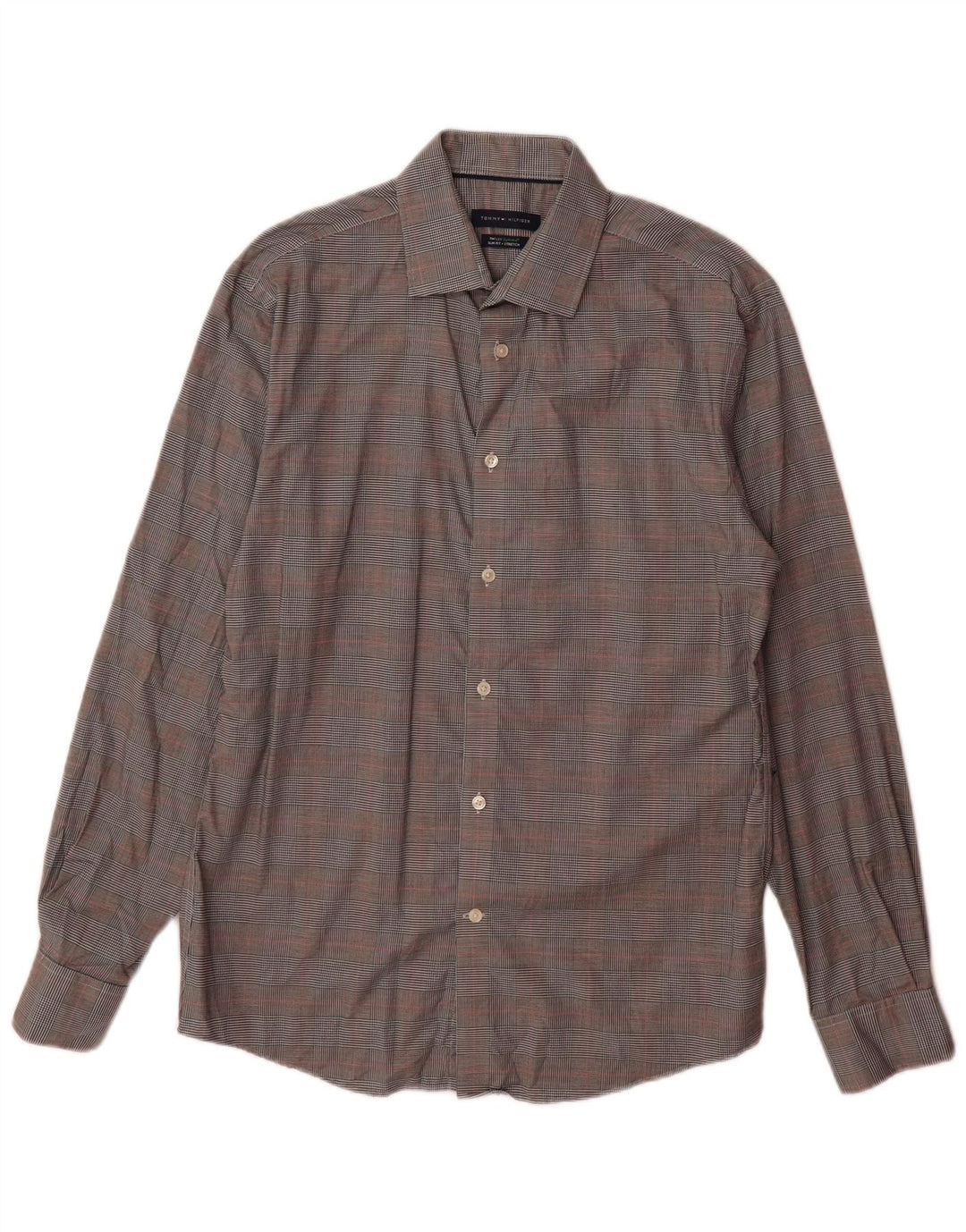 Camisa masculina Tommy Hilfiger Slim Fit tamanho 15 1/2 algodão xadrez cinza médio