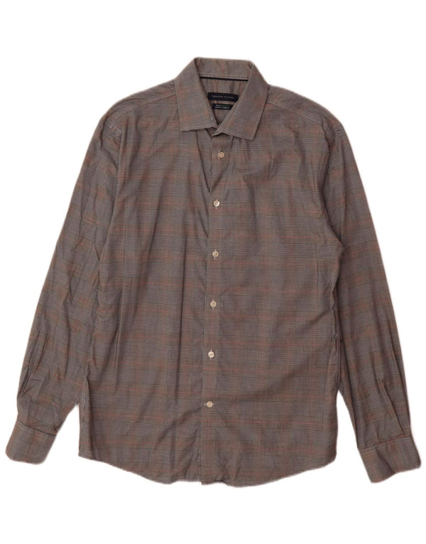 Camisa masculina Tommy Hilfiger Slim Fit tamanho 15 1/2 algodão xadrez cinza médio