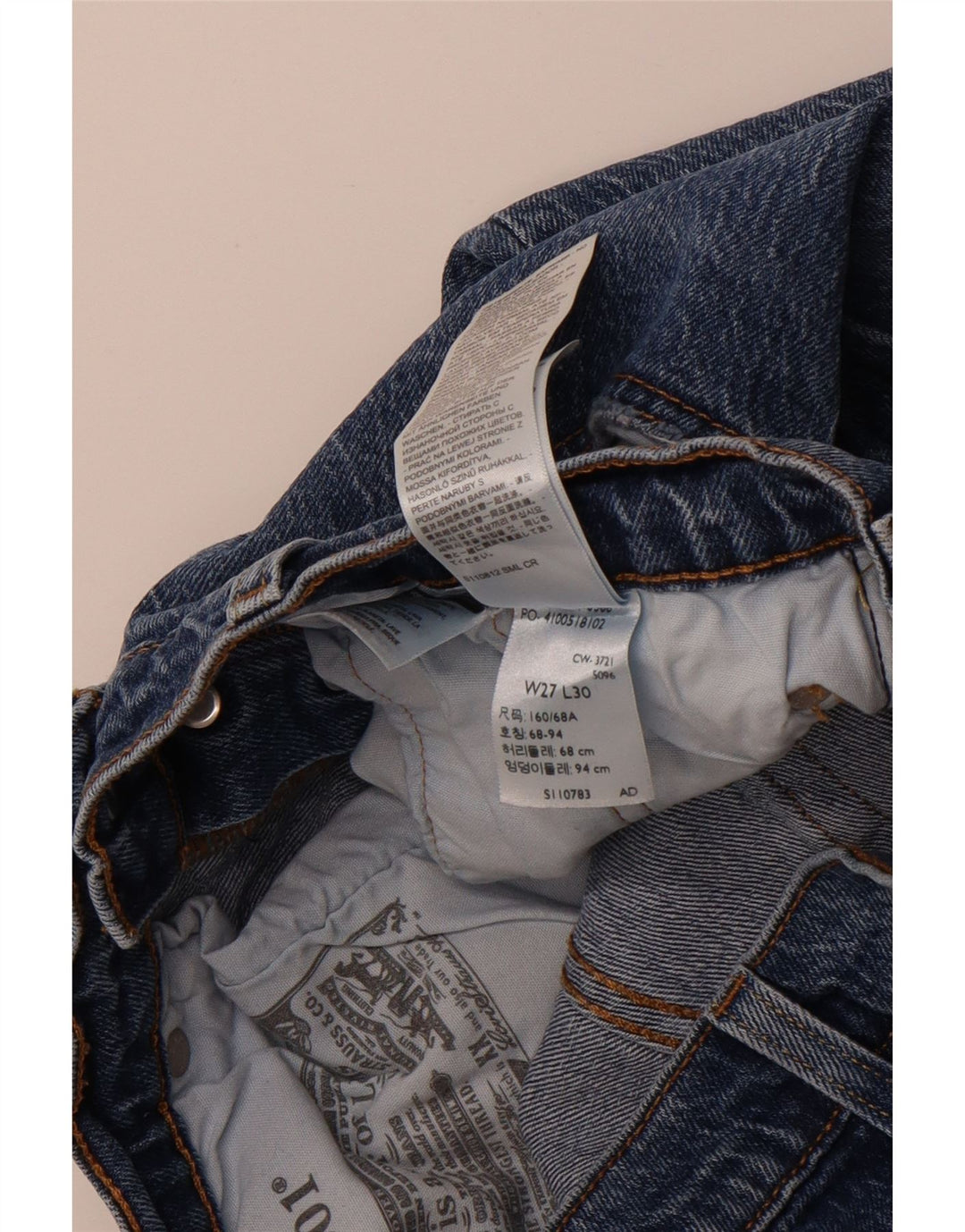 LEVI'S Masculino 501 Straight Jeans W27 L30 Azul Algodão