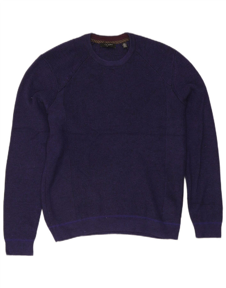 Suéter masculino Ted Baker com gola redonda, tamanho 4, grande, azul marinho, poliéster