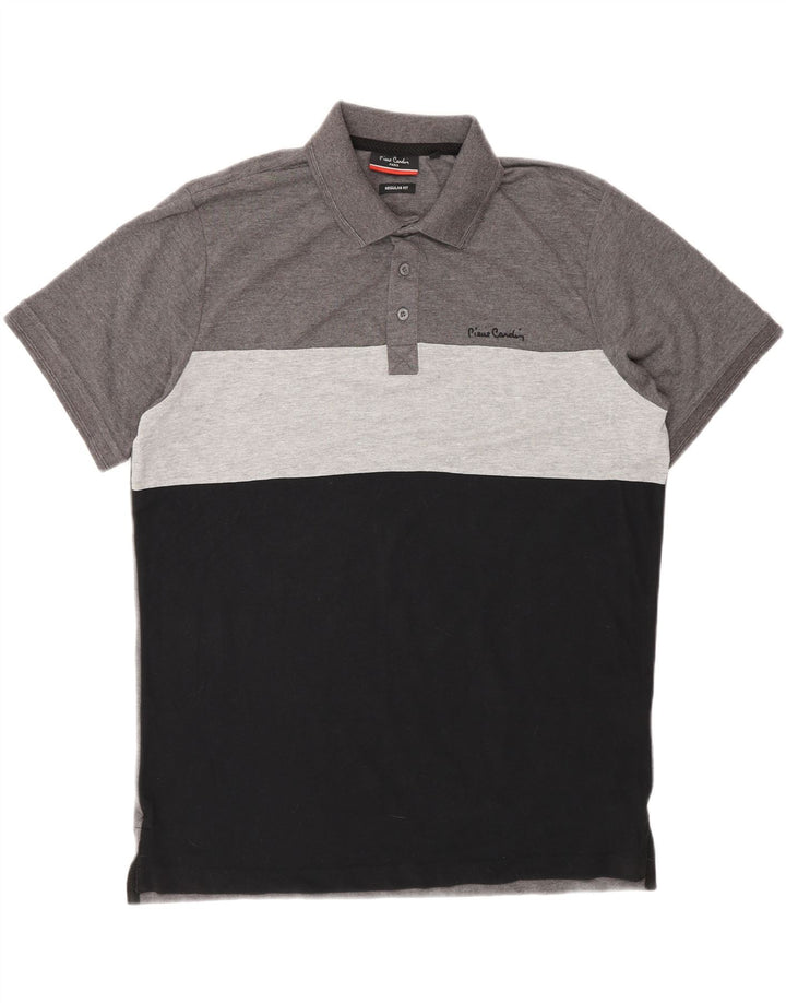 Camisa polo masculina Pierre Cardin Regular Fit grande poliéster cinza colorblock