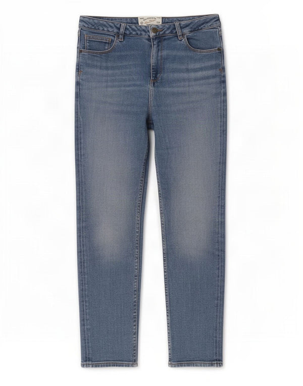 Calça jeans feminina Fat Face Sway Slim UK 12 médio W30 L27 algodão azul