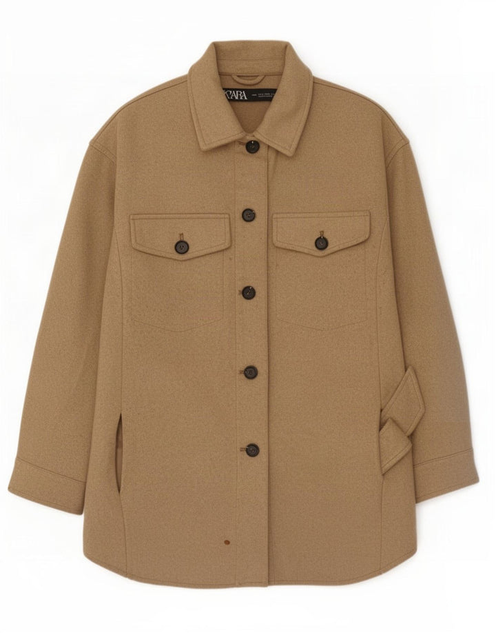 Zara Womens Oversized Utility Jacket UK 10 Pequeno Poliéster Bege