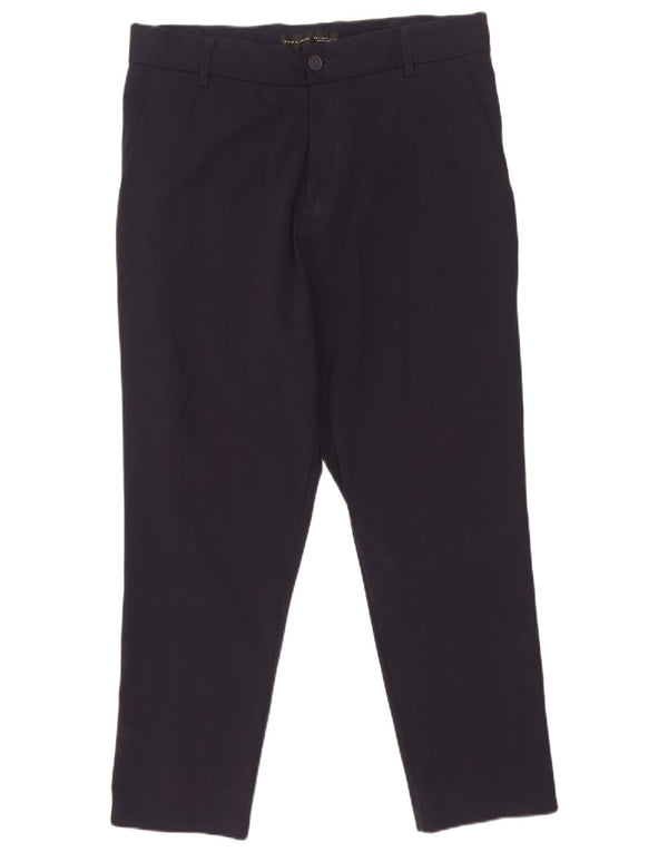 Calça masculina Zara Crop Chino grande W32 L26 azul marinho listrado nylon