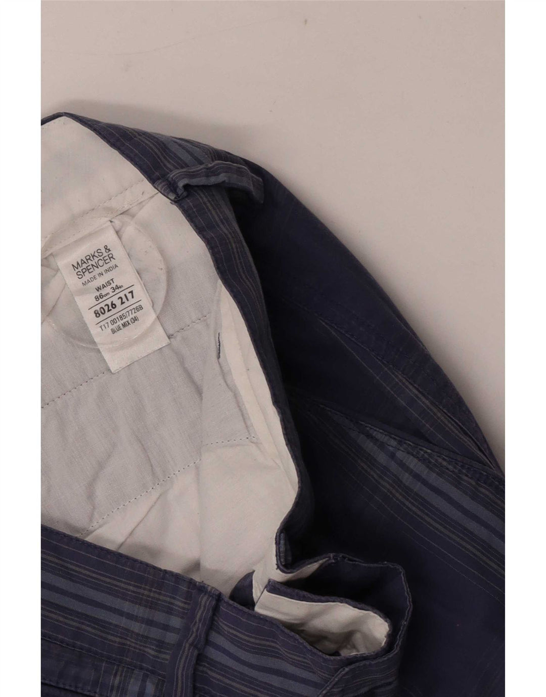 Shorts chino masculino Marks & Spencer grande W34 algodão xadrez azul