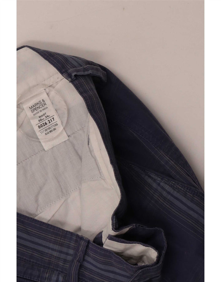 Shorts chino masculino Marks & Spencer grande W34 algodão xadrez azul