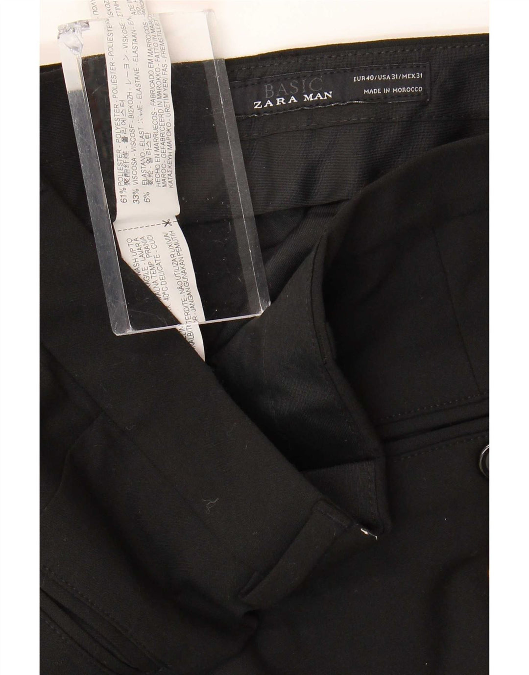 Zara Mens Straight Suit Calças EU 40 Médio W31 L30 Poliéster Preto