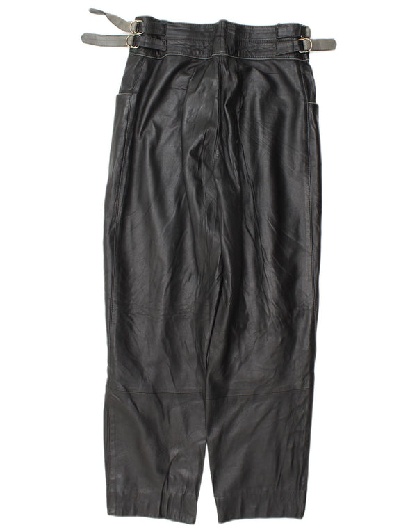 Calça feminina vintage de couro cintura alta IT 42 médio W28 L27 preta