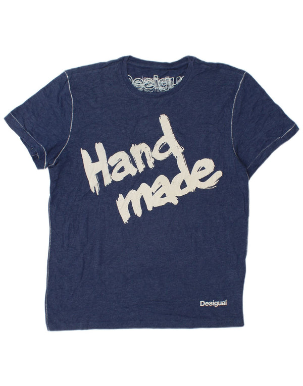 Camiseta gráfica masculina Desigual Top grande algodão azul marinho