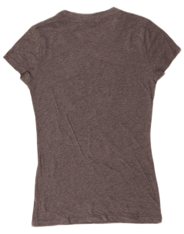 Camiseta feminina gráfica Hollister UK 8 pequena cinza manchada
