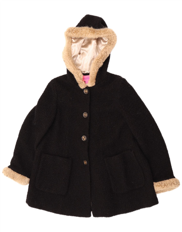 Sobretudo feminino Monsoon com capuz Reino Unido 16 grande lã preta