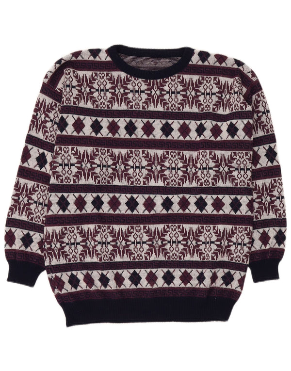 Suéter masculino VINTAGE com gola redonda Reino Unido 40 Médio Borgonha Fair Isle