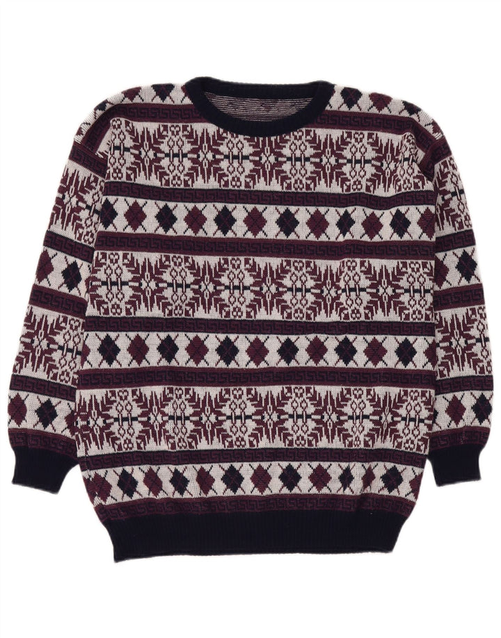 Suéter masculino VINTAGE com gola redonda Reino Unido 40 Médio Borgonha Fair Isle