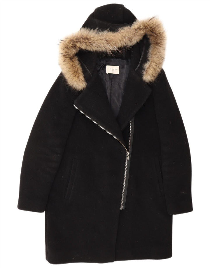 Sobretudo feminino SANDRO com capuz EU 40 lã preta média