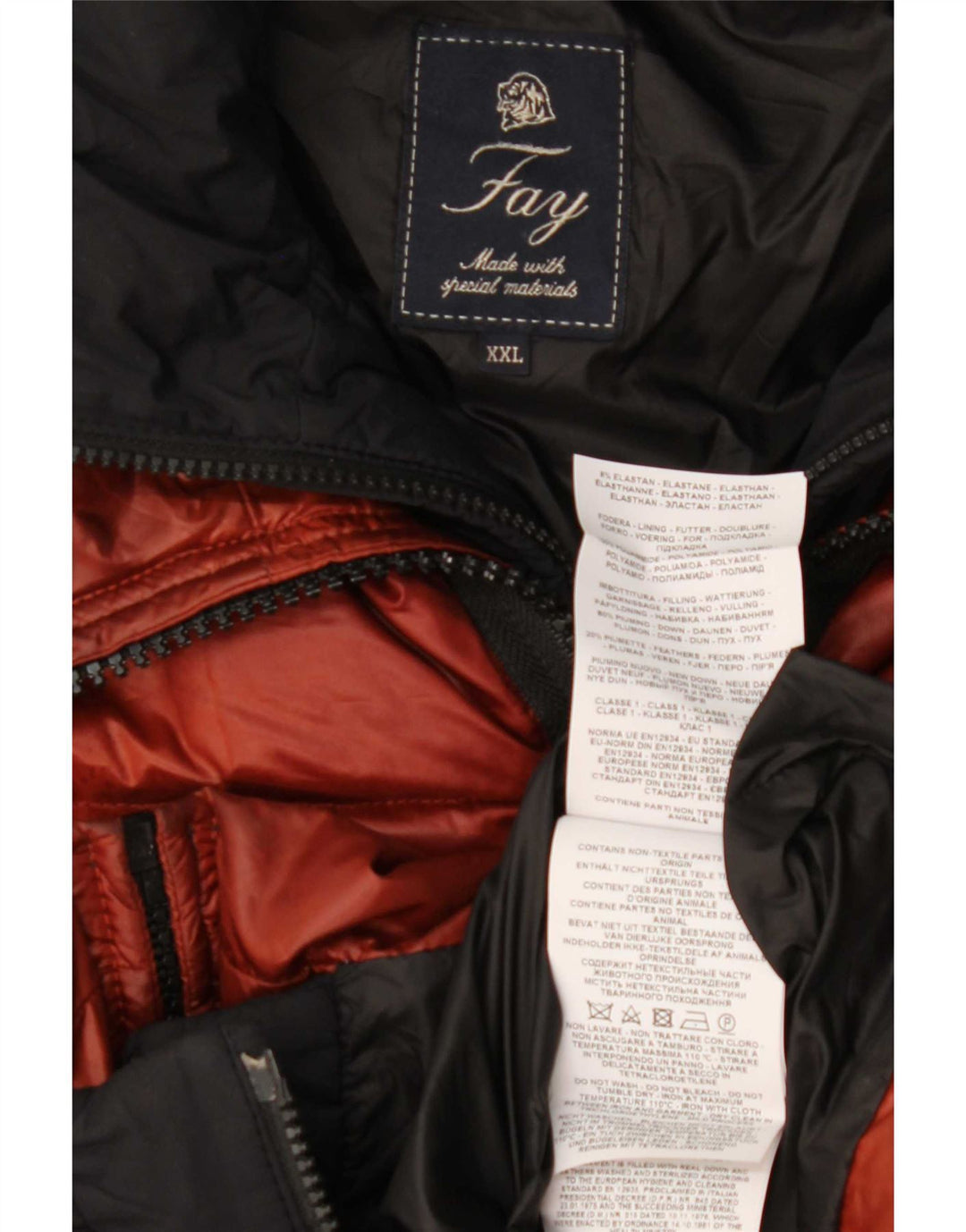 Jaqueta masculina acolchoada com capuz Fay UK 44 2XL poliamida colorblock vermelha