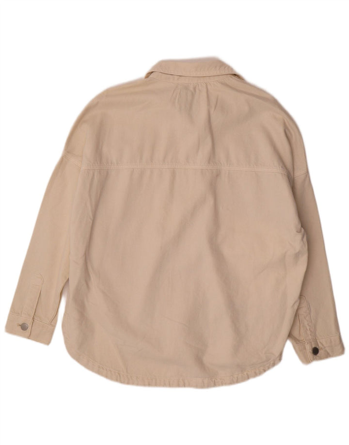 Camisa jeans oversized feminina Zara Reino Unido 10 algodão bege pequeno