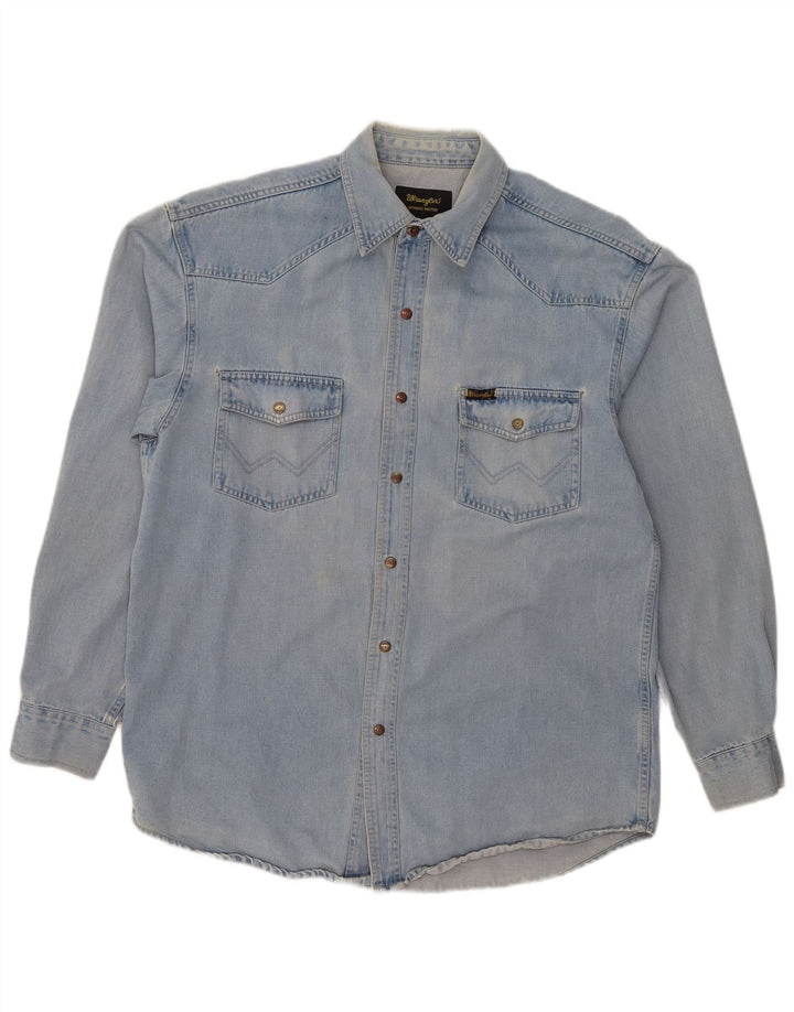 Camisa jeans masculina WRANGLER grande azul