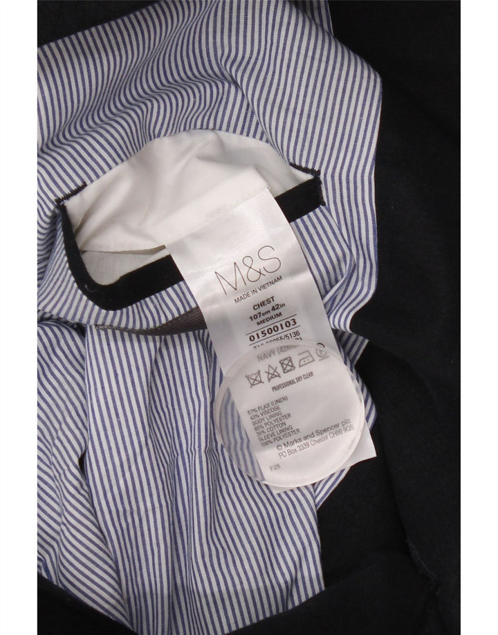 Jaqueta blazer masculina MARKS & SPENCER com 2 botões Reino Unido 42 grande linho azul marinho