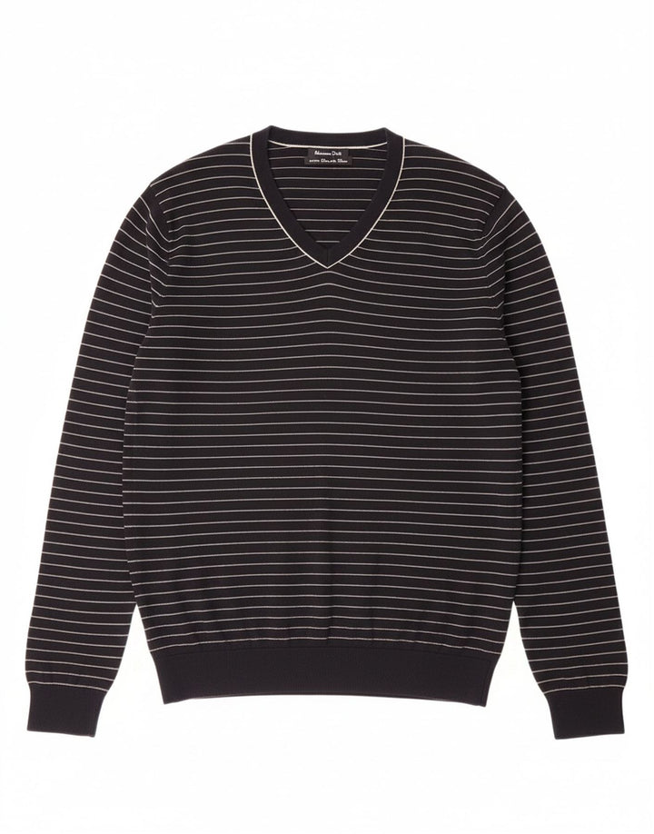 Suéter masculino MASSIMO DUTTI com gola V e algodão listrado azul marinho médio