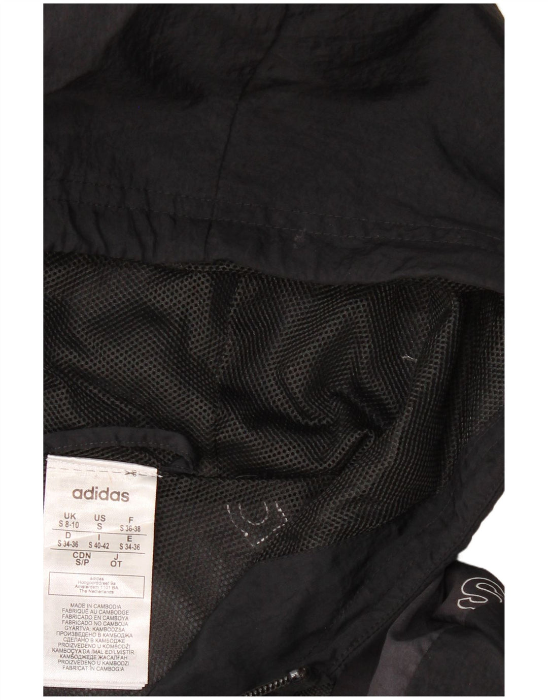Adidas Womens Graphic Hooded Rain Jacket UK 8/10 Small Black Colourblock