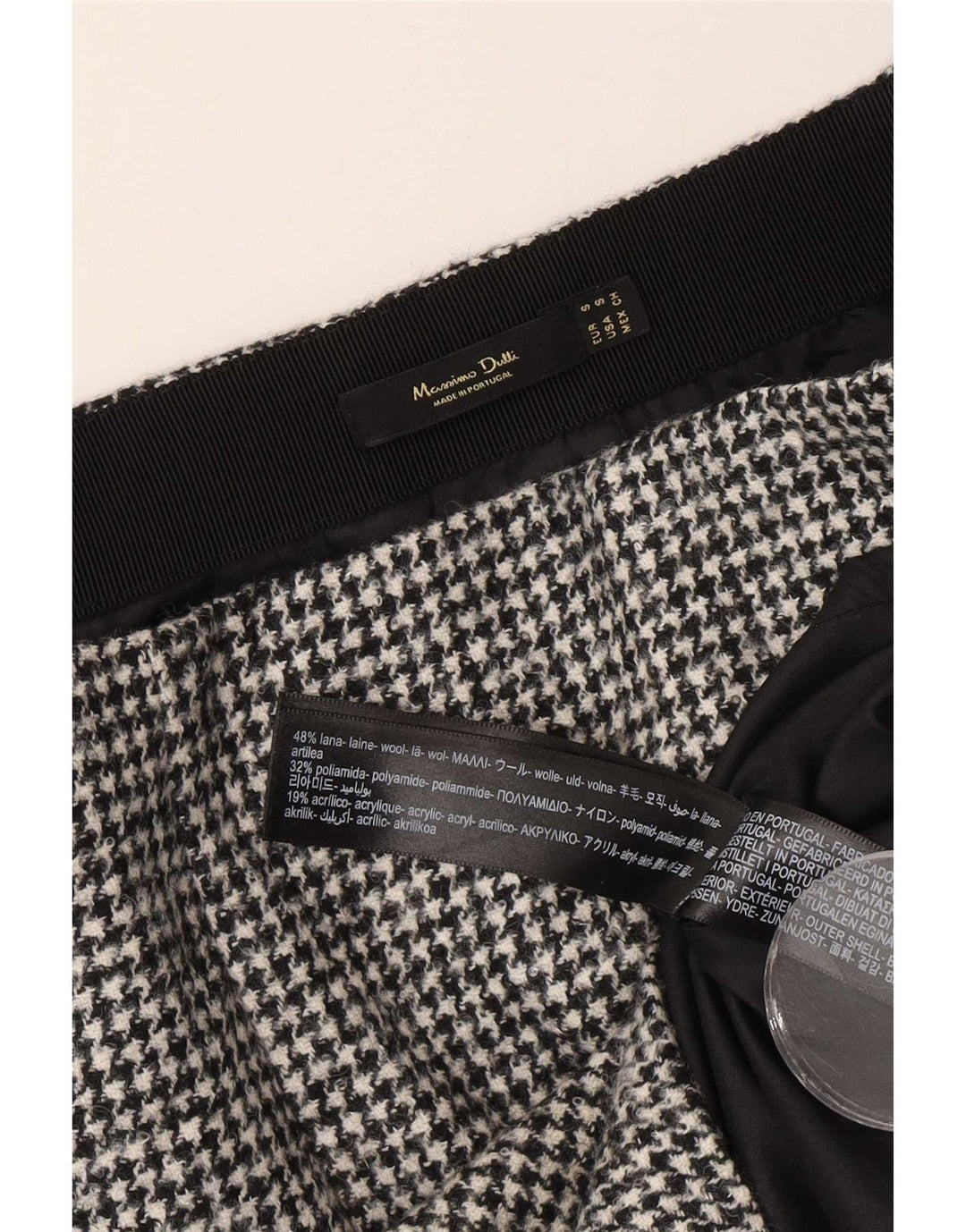Minissaia feminina Massimo Dutti pequena W26 lã houndstooth preta