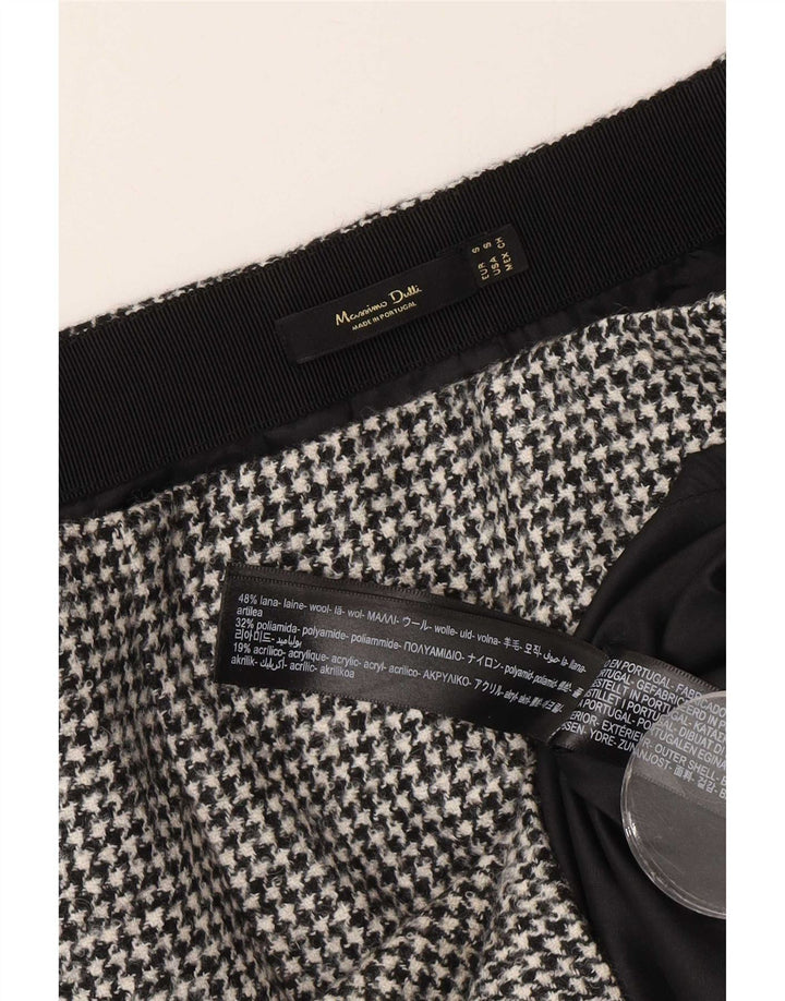 Minissaia feminina Massimo Dutti pequena W26 lã houndstooth preta