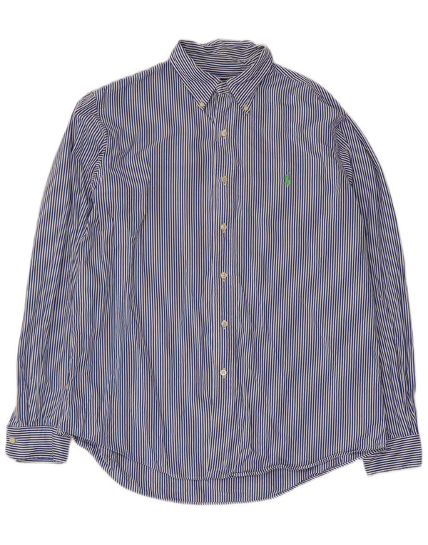 Camisa polo Ralph Lauren masculina de ajuste personalizado tamanho 42 16 1/2 listra azul grande