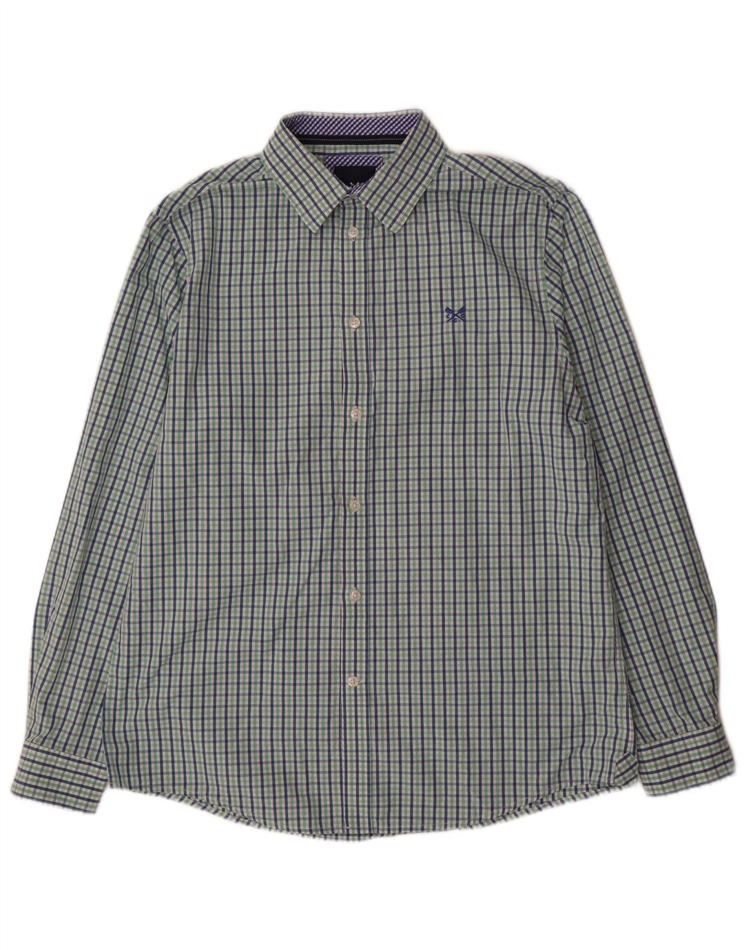 Crew Clothing Camisa masculina clássica de ajuste médio verde algodão guingão