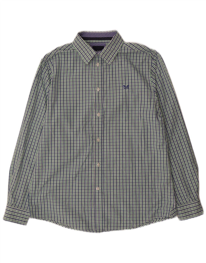 Crew Clothing Camisa masculina clássica de ajuste médio verde algodão guingão