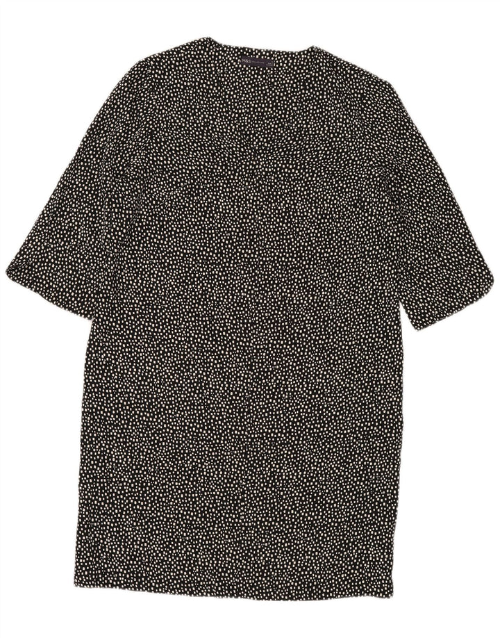 Vestido feminino MARKS & SPENCER UK 14 grande poliéster geométrico preto