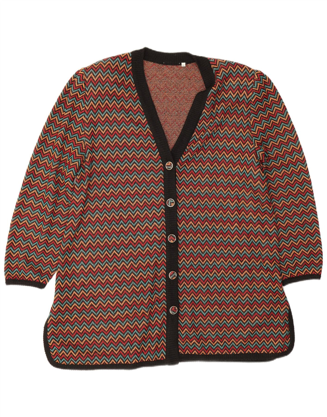 Suéter cardigã feminino vintage IT 52 2XL algodão Chevron multicolorido