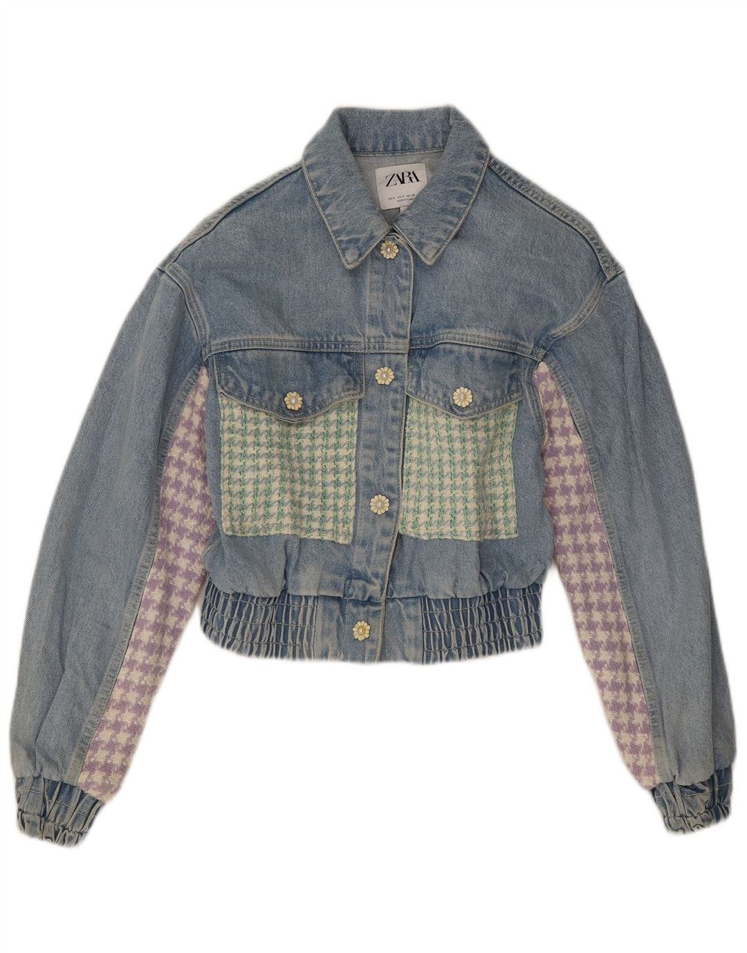 Jaqueta jeans feminina Zara UK 10 pequenos retalhos azuis