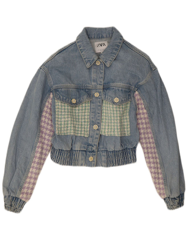 Jaqueta jeans feminina Zara UK 10 pequenos retalhos azuis