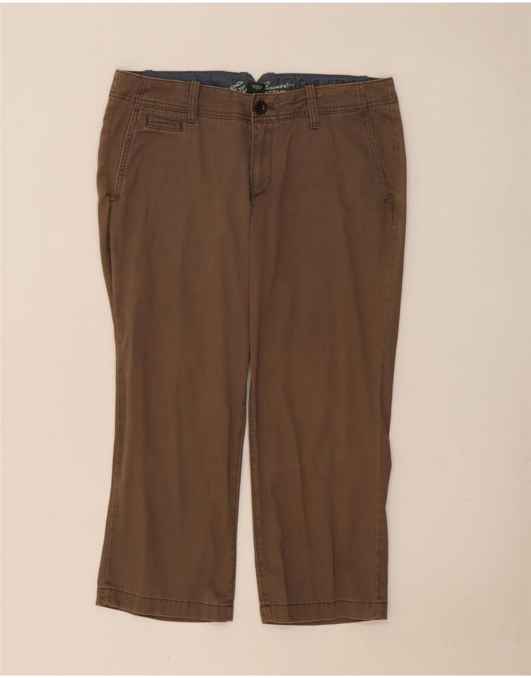 Calça capri feminina Eddie Bauer EUA 8 médio W34 L23 algodão bege