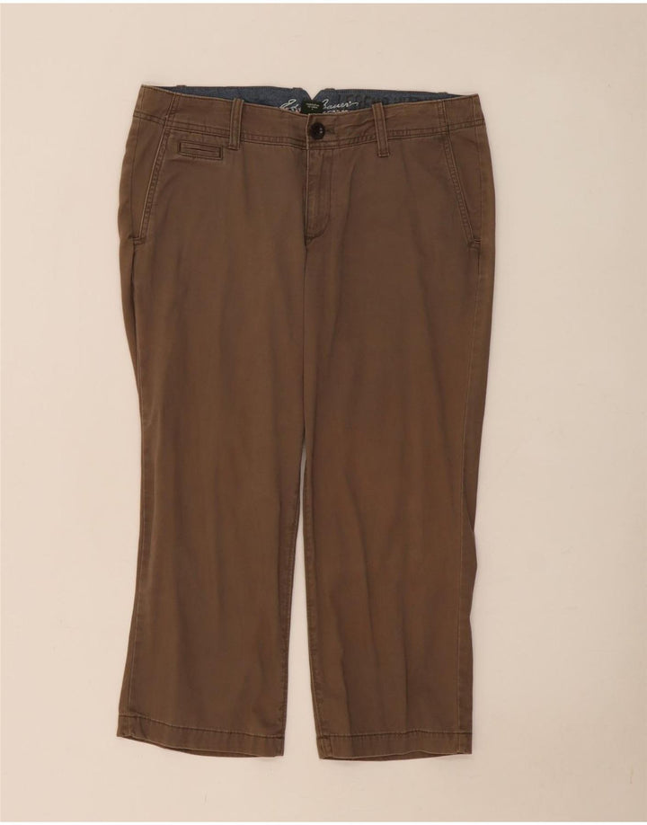 Calça capri feminina Eddie Bauer EUA 8 médio W34 L23 algodão bege