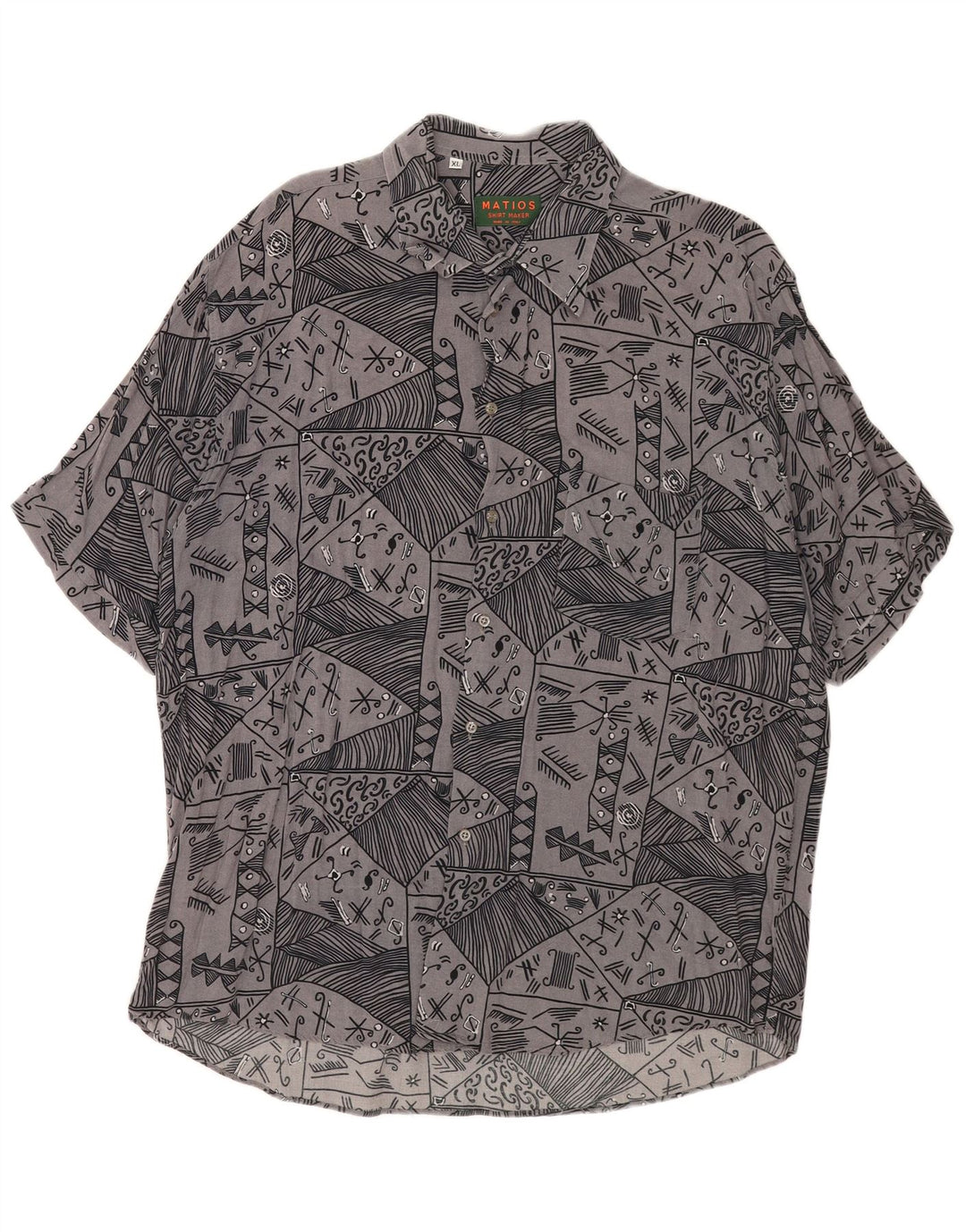 Camisa masculina vintage de manga curta XL cinza geométrica