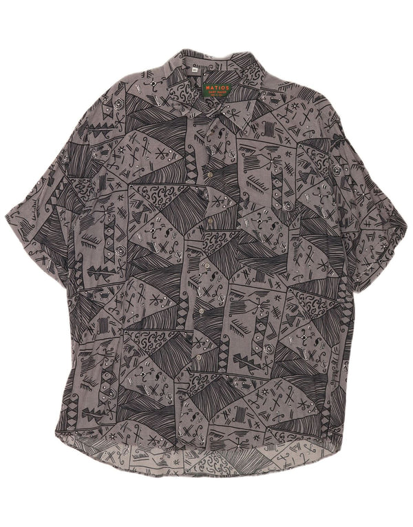 Camisa masculina vintage de manga curta XL cinza geométrica