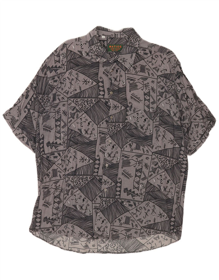 Camisa masculina vintage de manga curta XL cinza geométrica