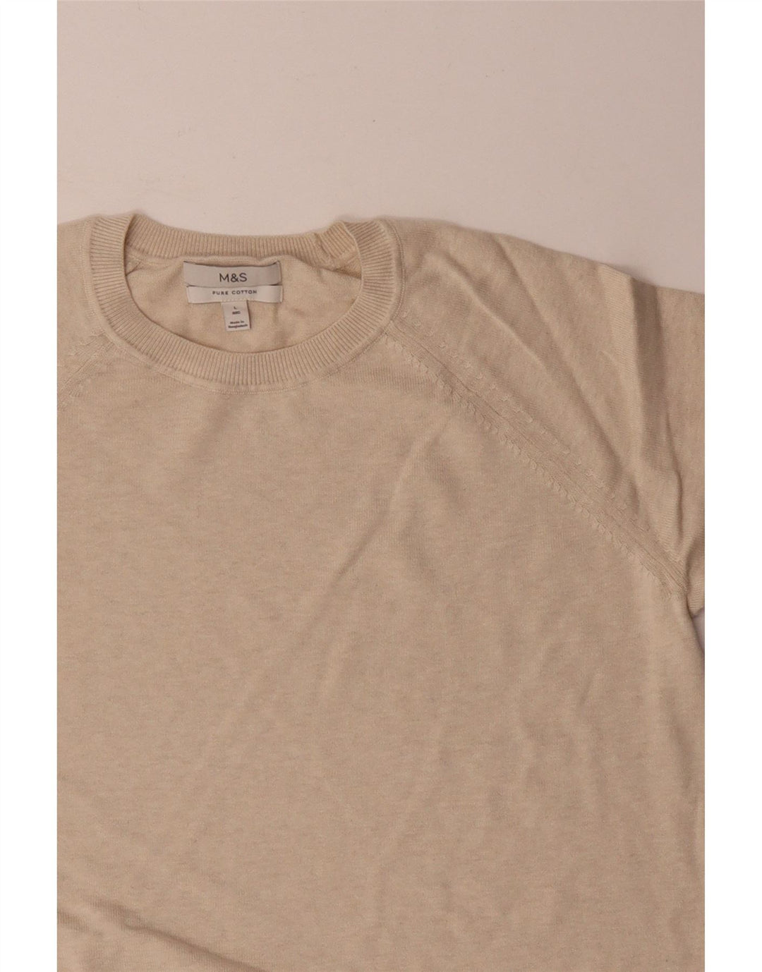 Suéter masculino Marks & Spencer com gola redonda, grande algodão bege